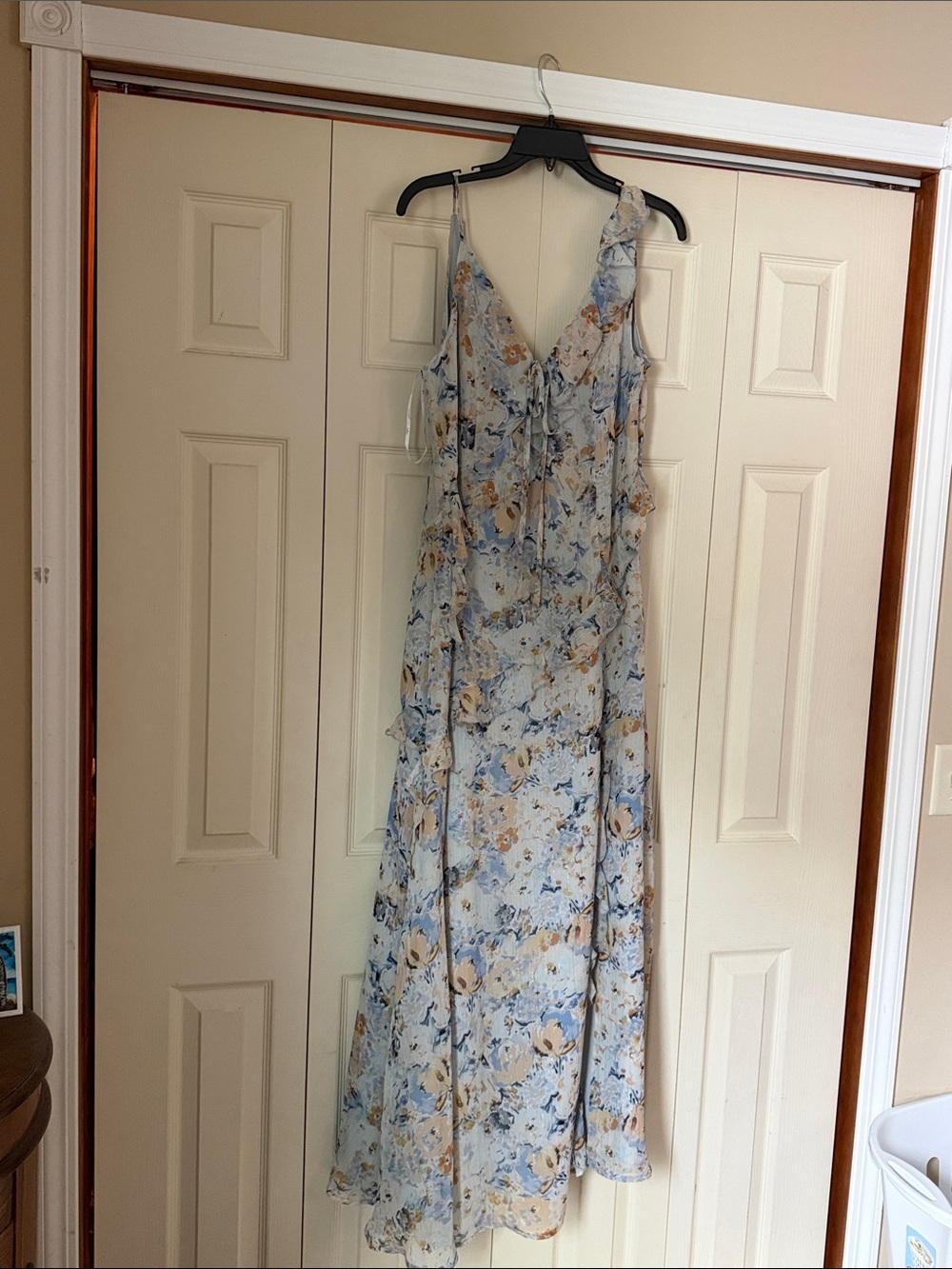 Lulu's Light Blue Floral Ruffle-Strap Maxi Dress